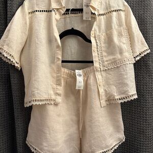 Abercrombie & Fitch Off-White Linen Matching Lounge Set